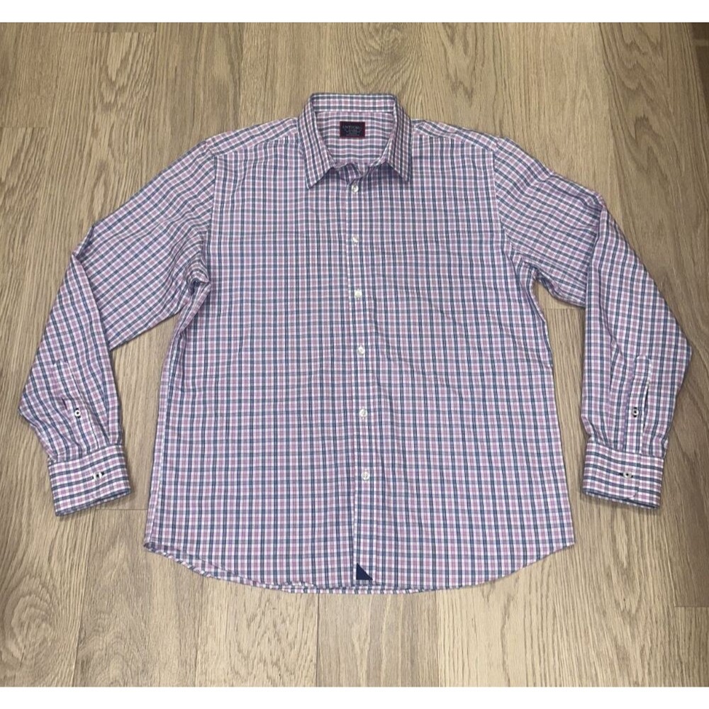 UNTUCKit Dolcetto Wrinkle Free Slim Fit Gingham Check Shirt Mens XL Blue Pink